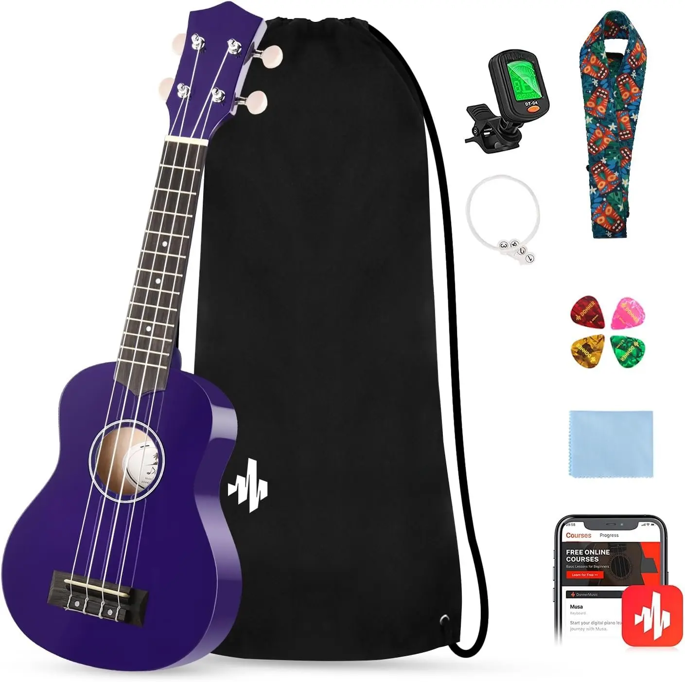 Soprano Ukulele for Beginners 21 Inch Ukelele Starter Bundle Kit with Free Online Lessons Bag Strap String Tuner Picks Cloth Ukalalee Yukalalee (Purple)