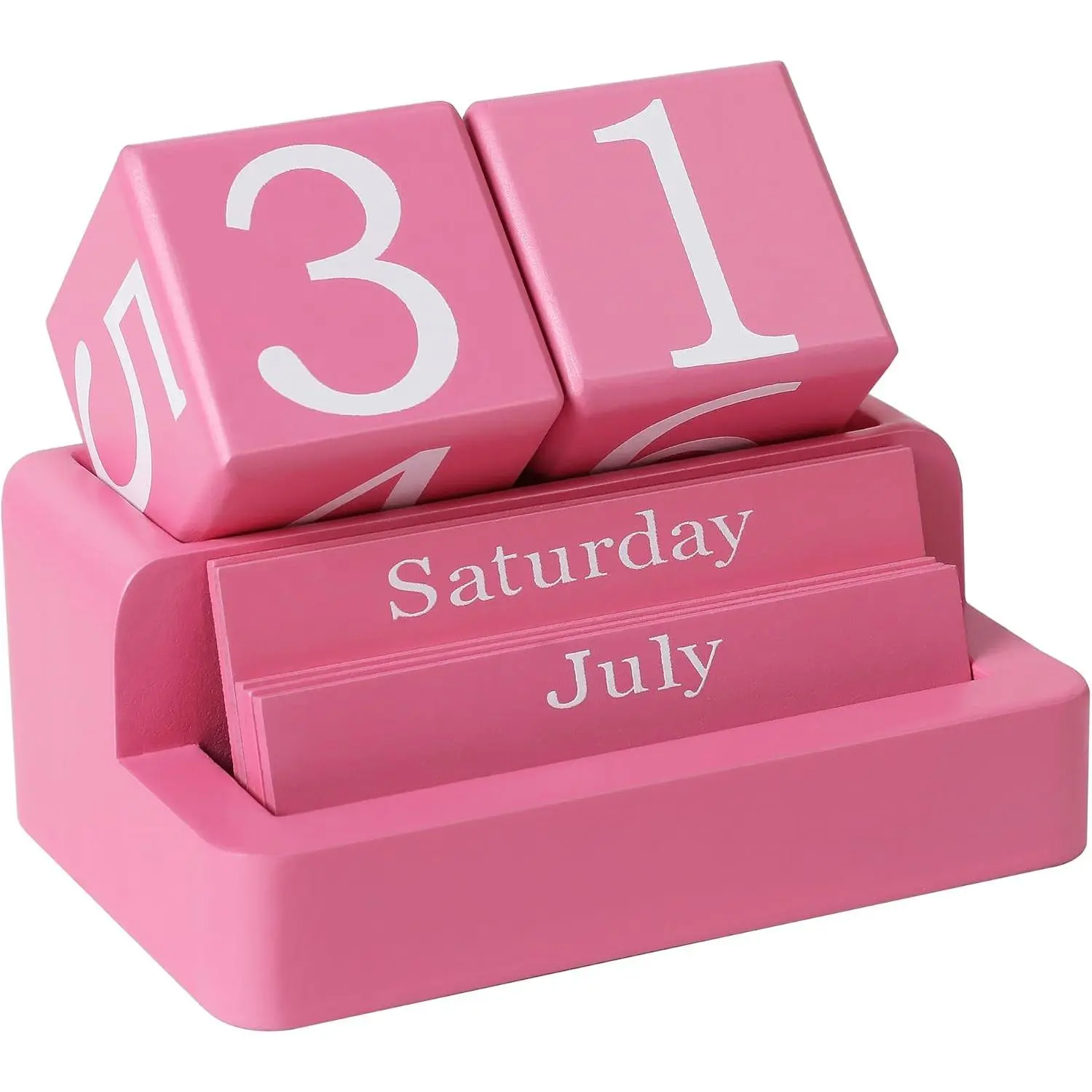 Wooden Block Calendar for Desk, Daily Desktop Perpetual Desk Calendar, Modern Farmhouse Aesthetic Desk Accessories for Home Office Decor, Teacher, Classroom,  Yearly, Pink