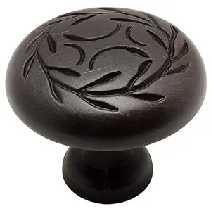 25 Pack Oil Rubbed Bronze Leaf Design Cabinet Knob Decorative Round Knob 1-1/4 Inch - Zinc Kitchen Drawer Dresser Furniture Hardware