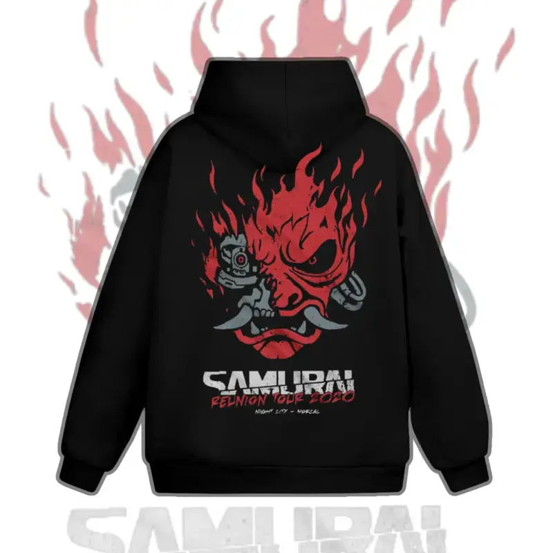 Men's Samurai Reunion Tour 2-Sided Graphic Hoodie & Sweatshirt - Soft, Casual, Fashion Menswear, Round Neck, Unisex Fitted Long Sleeve, Anime Cyberpunk Band Design, Birthday Christmas Gift