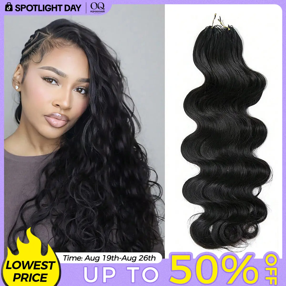 OQ HAIR Body Wave Feather Crochet Human Hair Extensions Miracle Knots Pre-Separated Crochet Braid Hair Extensions Human Hair Natural Color 50g/Pack #SohoChic #TikTokShopBackToSchool
