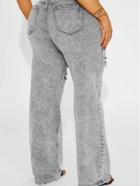 Remi Ripped Stretch Baggy Jeans - Grey