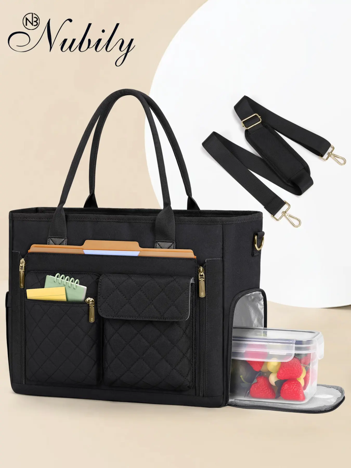 Teacher Tote Bag with Lunch Compartment, 15.6 Inch Laptop Bag for Women, Work Bags, Nurse Bag, Multi functional bag, Quilted Tote