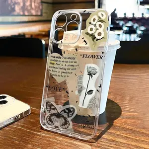 Vintage Flower & Butterfly Pattern Clear Phone Case, Anti-drop Cellphone Protective Case, Total Protective Shockproof Mobile Phone Cover for iPhone