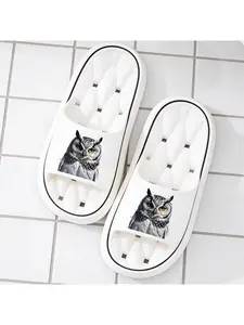 Eagle Owl Print Hollow Out Sole Slippers Breathable Open Toe Slides for Indoor Outdoor Unisex Soft Sole Non Slip Sandals Comfortable Lightweight Footwear for Spring Summer Autumn Versatile Beach Vacati