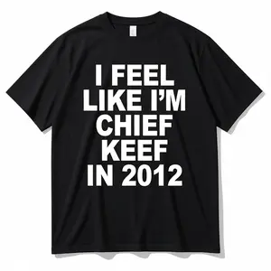 Men's 100% Cotton Oversized Short-Sleeve Round Neck T-Shirt - Chief Keef 2012 Graphic Print, Casual Fashion Rap Meme Art Hip Hop Streetwear Top