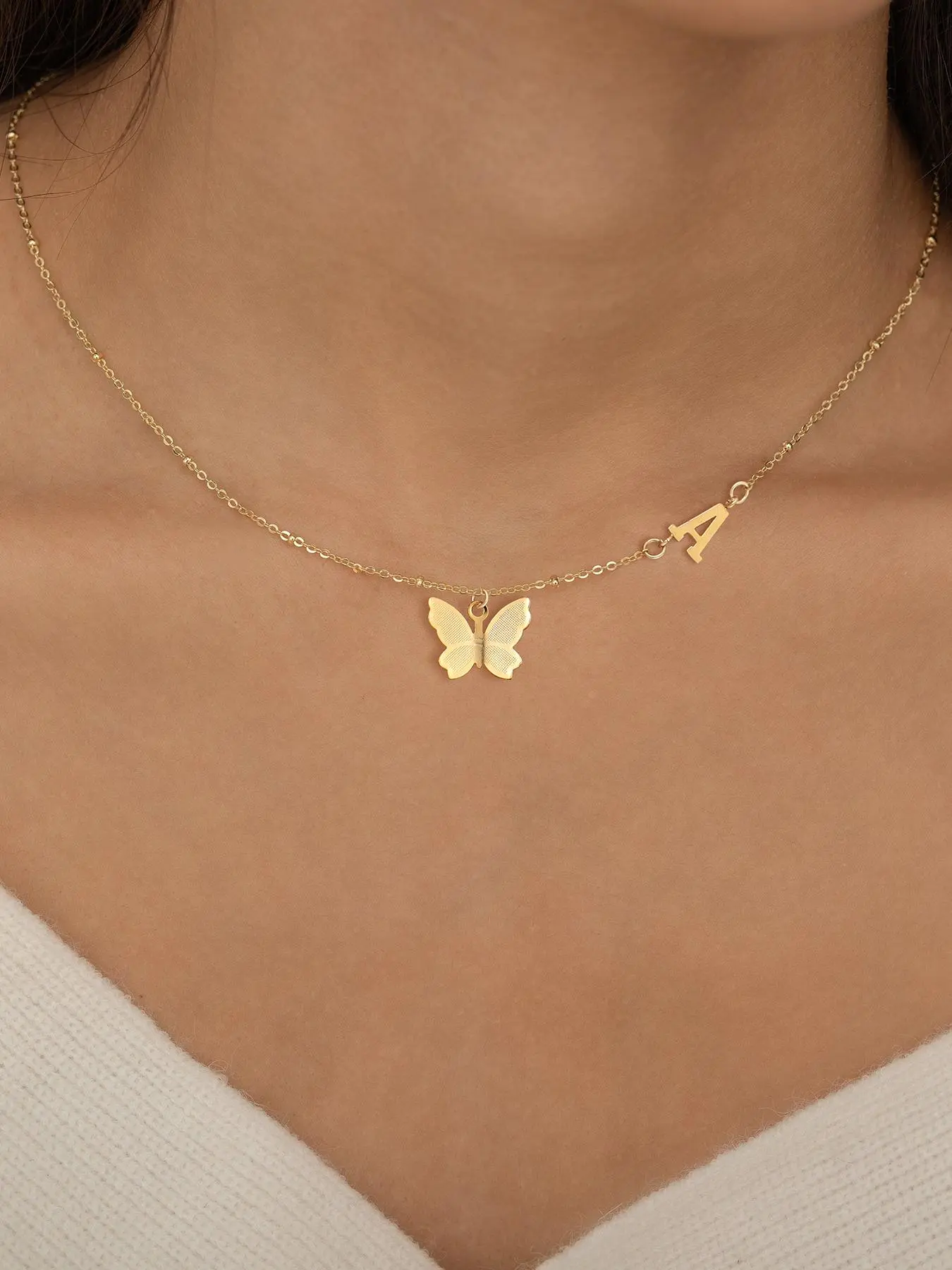 Butterfly & Initial Letter Design Pendant Necklace for Women, Stainless Steel Jewelry for Party, Daily Decor, Trendy All-match & Exquisite Jewelry for Birthday Gift, Alphabet Necklaces, Fashion Necklace, Personalized Initial Necklace