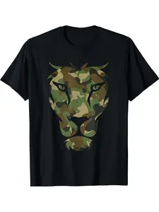 Camo Lion Head Graphic T-Shirt Military Camouflage Animal Print Tee