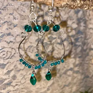 Elegant Green Beaded Hoop Earrings with Dangling Teardrop Charms for Women's Fashion Accessories