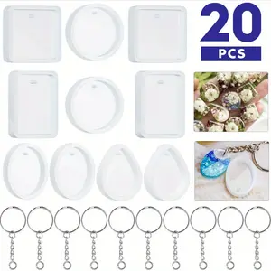 Resin Jewelry Casting Molds DIY Craft Kit, Includes 10 Silicone Molds & 10 Keychains, Perfect for Making Customized Accessories