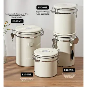 Stainless Steel Coffee Container with Spoon, Airtight Coffee Beans Storage Canister, Coffee Jar Canister for Home Kitchen Office Picnic