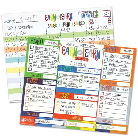 Earn & Learn® Kids Chore Gummed Pad - 52 Sheets, 10x8 Inches, 2-Hole Drilled Office Stationery Notebook, Dry Erase Savings Tracker, Chore Chart, Colorful Boxes, Money Mgmt Tool for School Kids (Bloomin'/Kickin') - Encourages Good Habits