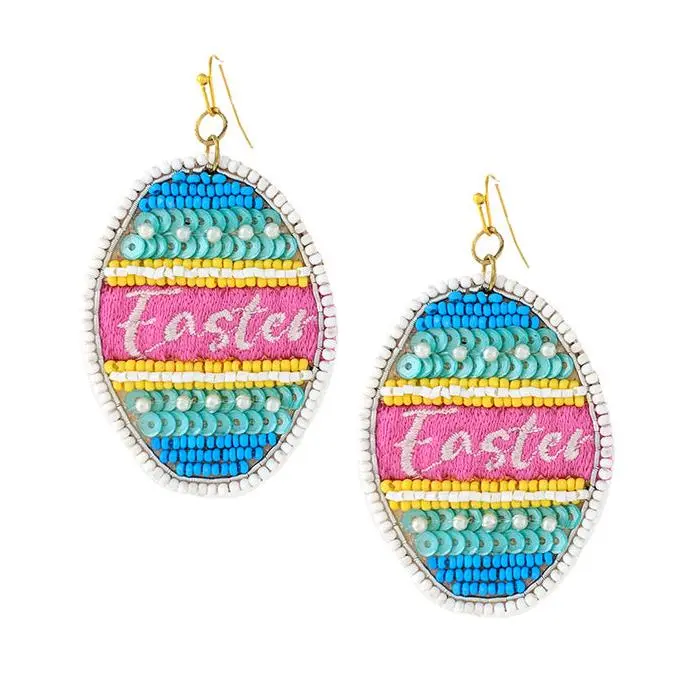 HANDMADE MULTI SEEDBEAD AND SEQUIN EASTER EGG EARRING