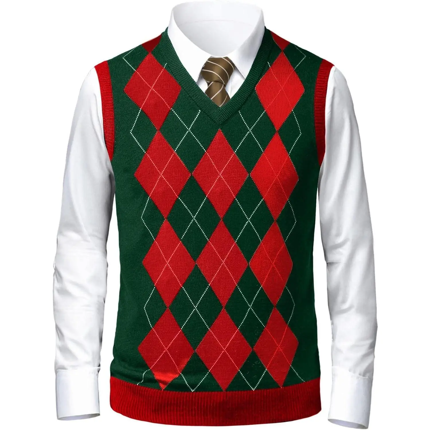 PASLTER  Mens Argyle Sweater V-Neck Casual Winter Slim Fit Lightweight Sleeveless Knitwear Vest Cropped Suit Crochet Clothes