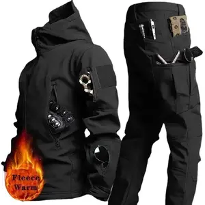Tactical Winter Set Men's  Outdoor Windproof Waterproof Suit Multi-Pocket Soft Shell Hooded Jackets Sharkskin Work Pants