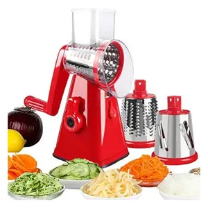 Rotary Cheese Grater with Handle, Cheese Grater Hand Crank, Fast Cutting Grater for Kitchen with 3 Interchangeable Blades, Vegetable Slicer, Cheese Shredder with Suction Cup Base, Dishwasher Safe