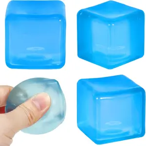 Cube Squishy  Balls  Ice Cubes Squishy Fidget Toy for Your Best Mellow and Chill Square Shape with Filling in Blue for All Age,Sensory Fidget Toy, Blue, Stress Relief Cube, Squishy Gel Texture, Calming Tactile Tool