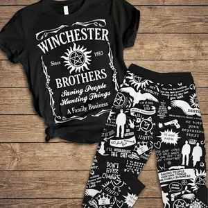 Supernatural Pajamas Set, Winchester Brothers Shirt & Pajama Set, TV Show Fan Sleepwear