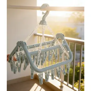 Household multi-functional hanging clothes drying rack, anti-slip with multiple clips, suitable for drying socks on indoor balconies