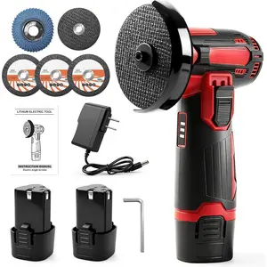Cordless Angle Grinder Kit, 3-inch Mini Angle Grinder Tool with 2Pcs 12V 1500mAh Batteries & Charger and 5Pcs Cutting Discs, Handheld Metal Grinders for Cutting Metal Wood