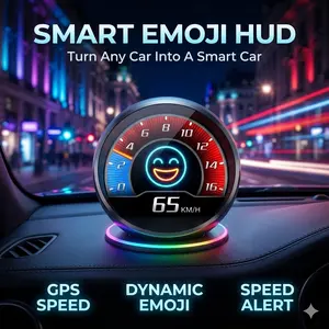 Smart Car HUD Head Up Display with Dynamic Emoji, GPS Speedometer, Over Speed Alarm, 14 Languages Support, Universal for All Cars & Trucks, Car Speed Monitor