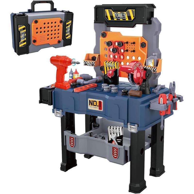 2-in-1 Kids Tool Bench & Mobile Repair Play Set,65 Pcs with Electronic Drill Toy, Screwdriver & Realistic Tools, STEM Pretend Play for Ages 3-5
