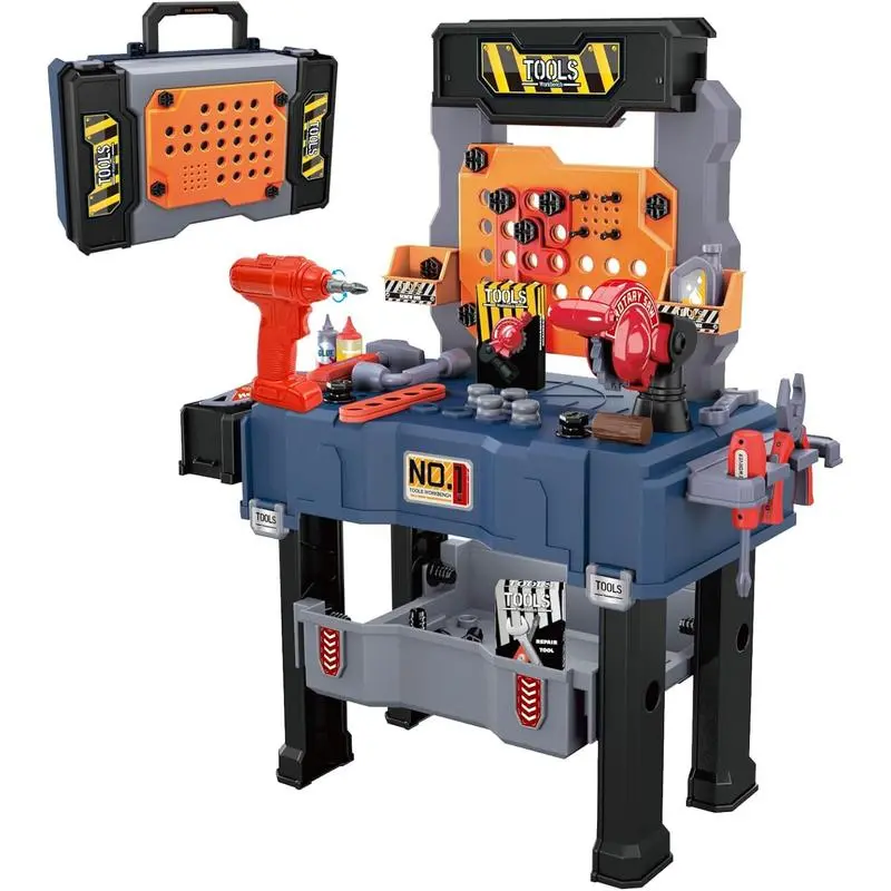 2-in-1 Kids Tool Bench & Mobile Repair Play Set,65 Pcs with Electronic Drill Toy, Screwdriver & Realistic Tools, STEM Pretend Play for Ages 3-5