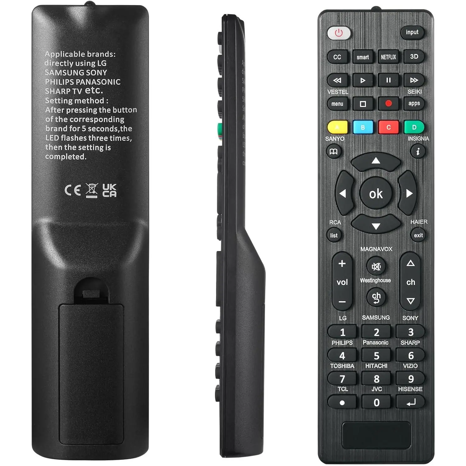 Universal TV Remote Control with Buttons - Compatible with LG, Samsung, Sony, Philips, Panasonic, Sharp, Toshiba, Hitachi, VIZIO, TCL, JVC, Hisense & Other LED Smart TVs (1 Pack), Button