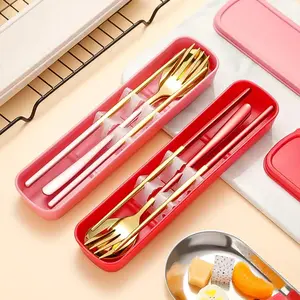 Everyday Stainless Steel Dinnerware Set - 4-piece Portable Reusable Dinnerware Set with Storage Box, Available in Various Colors, Suitable for Home, School, Camping, Travel, and Office.