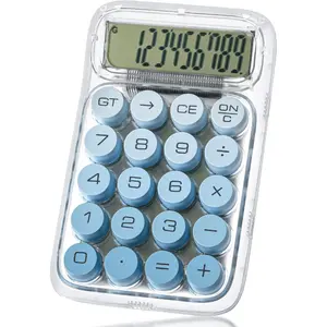 - Mechanical  Calculator, 10 Digits, Blue, Transparent , Large LCD Display, Big Buttons, Desktop, Cute, Aesthetic