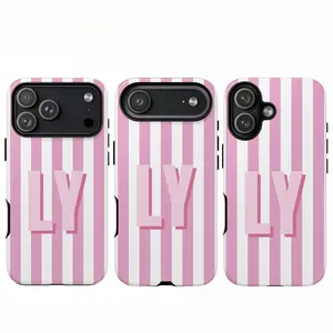 Custom Initial Pink White Striped Phone Case, Personalized Monogram Pastel Cover for iPhone 11-17 & Samsung S23-S26 Series, Trendy Preppy Case for Everyday Use, gift for her & men's cool gadgets