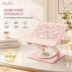 【SayRose  360° Rotating Laptop Stand】Adjustable Foldable Aluminum Laptop Stand, 2-in-1 Multifunctional Laptop Stand Hub for Gaming laptop & Mobile stand,pink