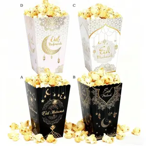 6pcs Eid Mubarak Paper Popcorn Box Ramadan Candy Cookie Snack Box Party Home Decor Supplies Eid Al-Fitr Gift