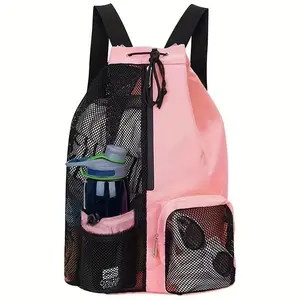 Mesh Drawstring Swimming Backpack with Dry Wet Separation Bag, Multifunctional Beach Backpack for Swim Gym Sports Equipment Storage