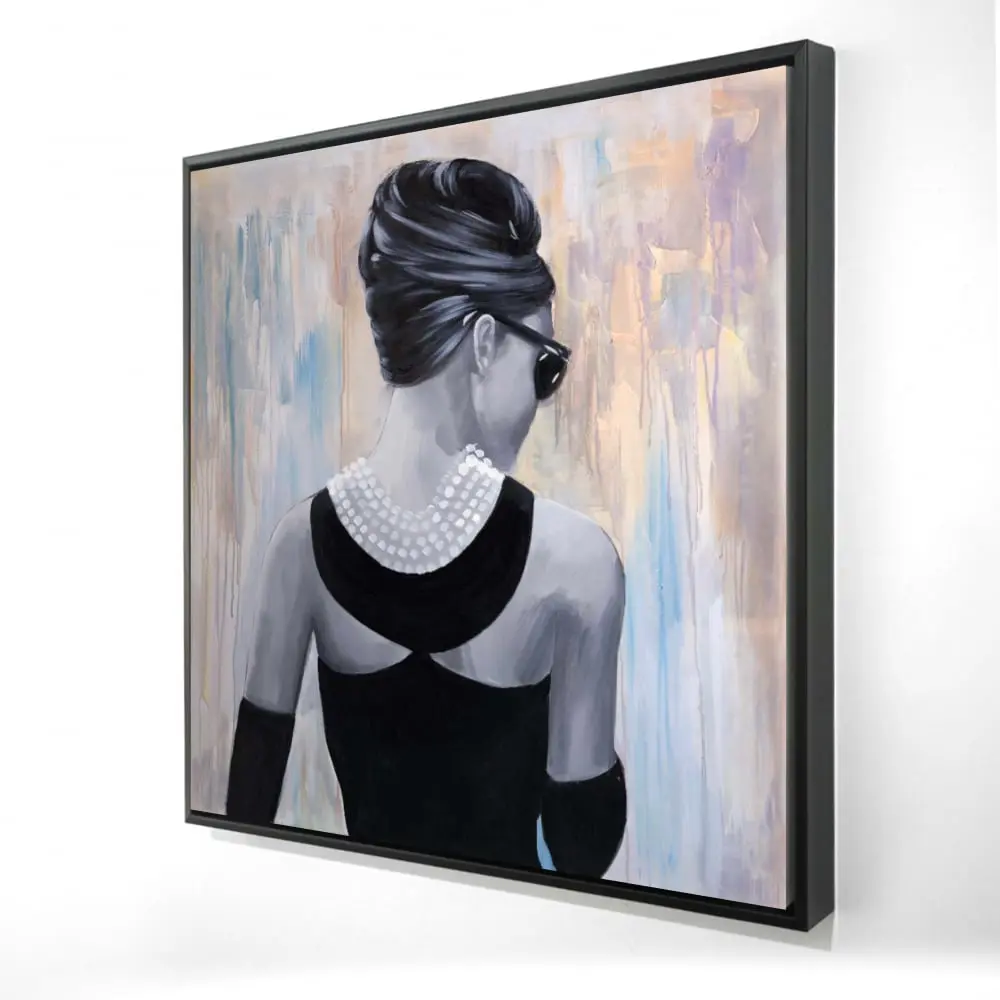 Audrey Hepburn Contemporary Figurative Framed Portrait Drawing with 360-Degree Rotatable Stand, 36x36in Photo Wall Decor, Artistic Print for Home Room, Ideal Home Decor Gift, Artwork