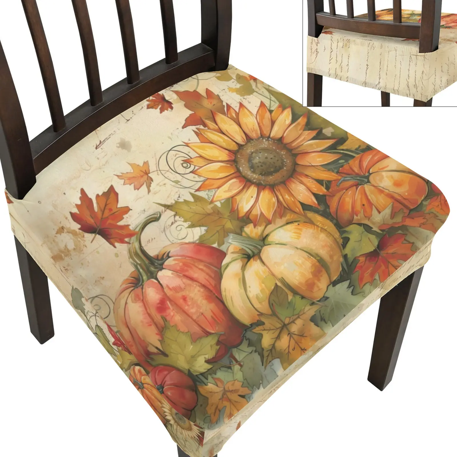 Stretch Dining Chair Covers, Chair Slipcover Seat Protector -Stretch for Homeowners Renters Hosts Students - Fall Pumpkin Sunflower Print Washable - Perfect for Dining Room Living Room Kitchen Bedroom Hotel Dorm Thanksgiving Gatherings