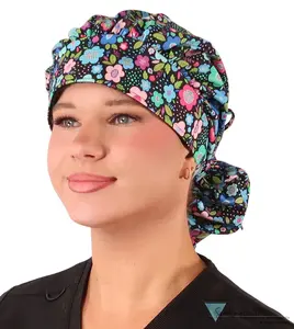 Stylish Banded Bouffant Ponytail Scrub Cap - Precious Posies