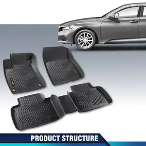 CROSSDESIGN 3pc Floor Mats Waterproof Tpe Protection Liners Fit For 2018-2022 Honda Accord Sedan Models