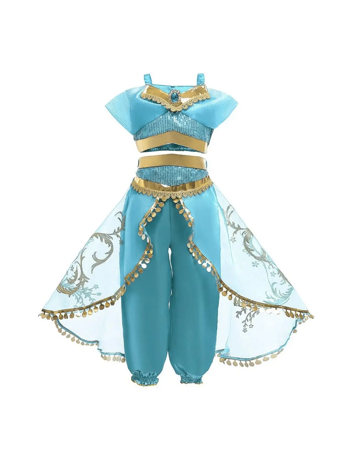 Girl's Princess Costume Set, Contrast Sequin Top & Contrast Mesh High Waist Pants Set, Girls Party Clothes