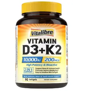 Vitamin D3 K2 Supplement, 10000 IU D3 / 200 mcg K2 MK7, Calcium Absorption, Bone, Heart, Immune & Mood Support, Enhanced Absorption, No Soy, Easy to Swallow, 90 Softgels
