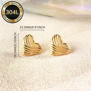 Ambesi Dainty Gold Heart Earrings for Women, 18K Plated Stainless Steel Studs, Cute and Elegant Jewelry for Teens and Ladies