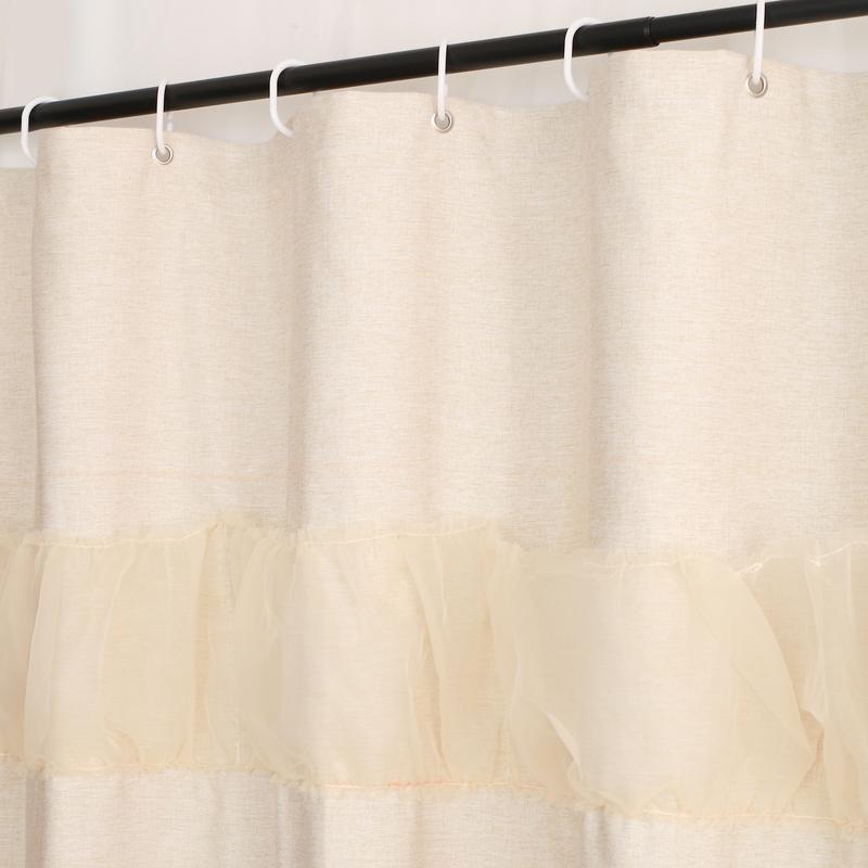 Long Scalloped Shower Curtain Linen Textured with 12 Hooks Heavy Duty Washable Waterproof Cloth Shower Curtains with Black Border for Bathroom Hotel Bathtub,Beige Quick Drying Machine Washable Home Bathroom Decor Shower Curtain Sets for Bathroom