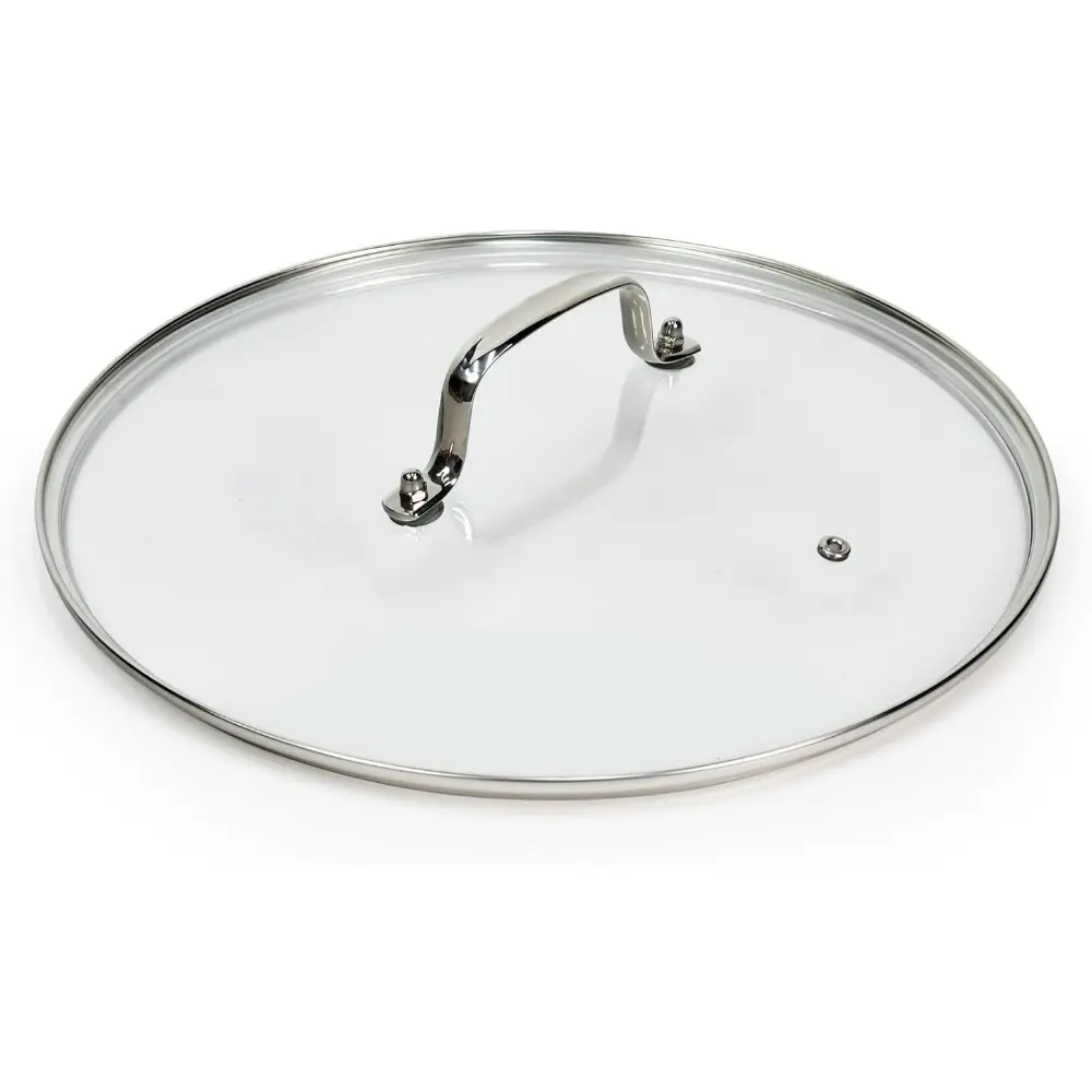 12 in (11.69in-12.28in) Sturdy Tempered Glass Pot Lid, Kitchen Cookware Accessory with Stainless Steel Handle, Heat Resistant, Shock Resistant, Anti-Overflow Design Vent, Easy to Cook, Suitable for Stewing, Woks, Frying Pans Replacements
