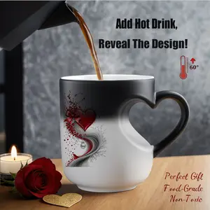 Magic Color Changing Heart Mug, Thermosensitive Ceramic with Pearls, 11 Oz/330 Ml, Valentine's Day Gift for Her, Mom, Lover