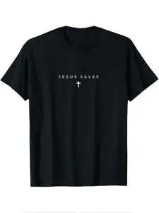 Jesus Saves Cross Minimalist Christian Faith Tee, Casual Graphic Fitted T-Shirt for Men & Women, Comfortable Daily Wear Clothing Tops