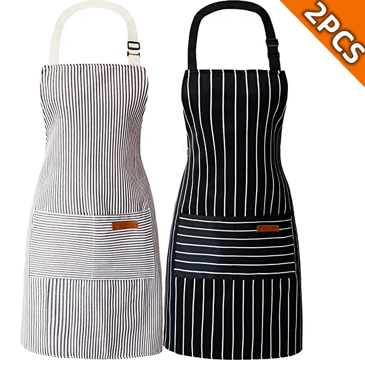 Kitchen Cooking Aprons for Women and Men Adjustable Chef Apron with Pockets 2 PCs Multicolor