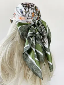 New Summer & Spring Chiffon Scarf, Casual Soft Scarf, 90cm Women's European Style Printed Headscarf, Satin Wrap Shawl, Fashion Accessory