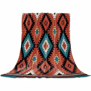 Aztec Southwest Throw Flannel Blanket for Couch Sofa Bed, Red Black Geometric Classic Art Microfiber Soft Fleece Blankets All Season Warm Cozy Bedding for Women Men Kids,