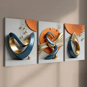 3 count wooden frame canvas, fashionable geometric design poster, modern abstract art decoration, exquisite family poster, suitable for living room corridor wall, HD inkjet printing, waterproof art, Canvas Prints