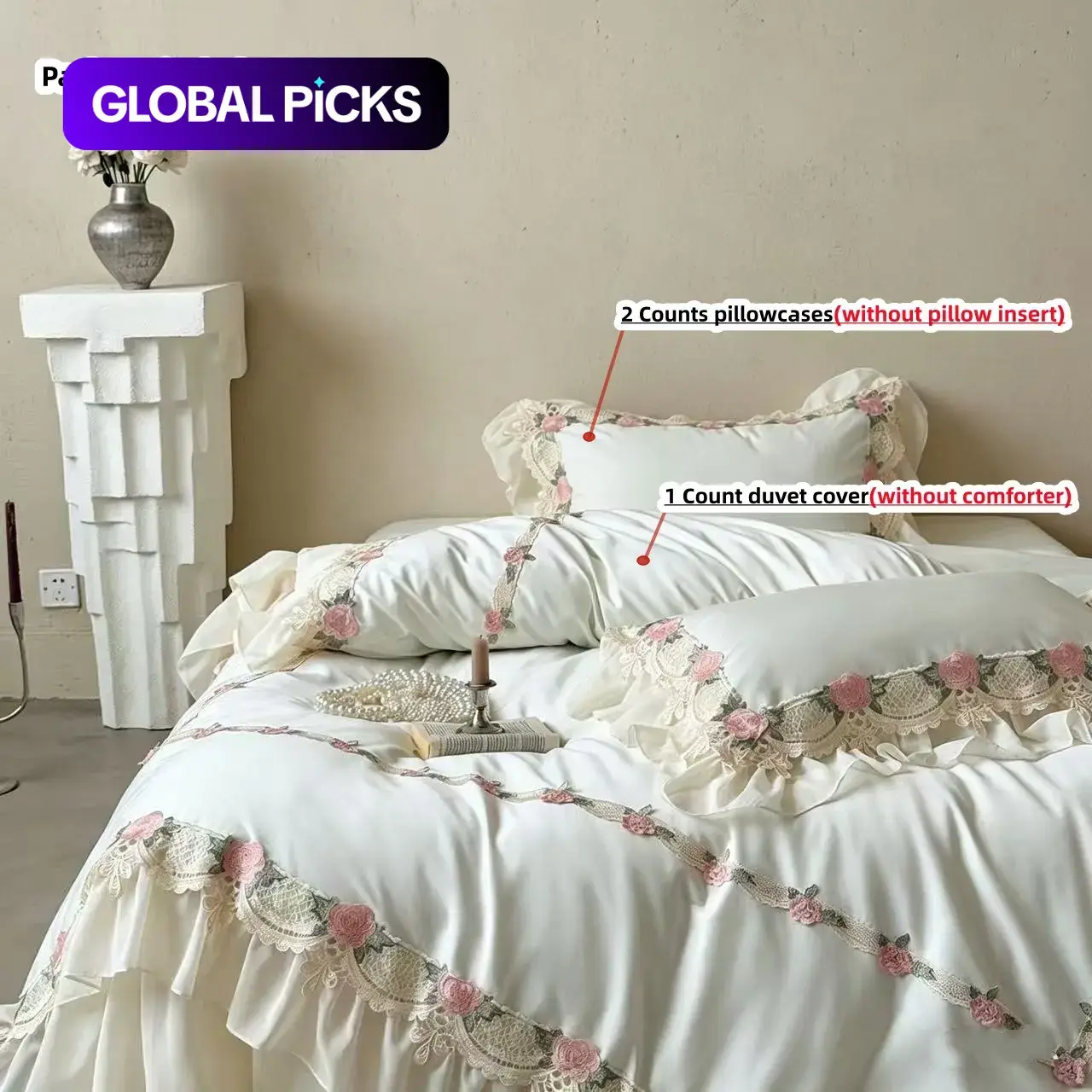 3-Piece Lace Bedding Set, Includes 1 Lace Duvet Cover and 2 Pillowcases, Zipper Design, Soft Fabric, Suitable for All Seasons, Duvet Cover Sets #GLOBAL PICKS